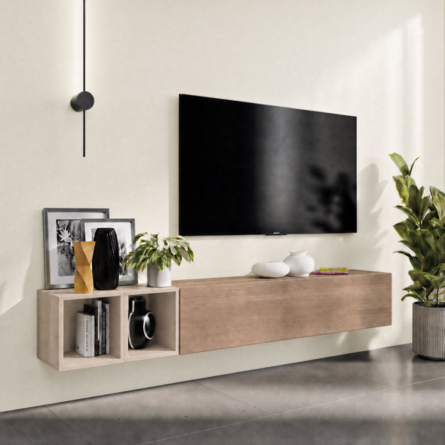 Combo 194cm Floating Wall Hung TV Entertainment Unit – Mercure Oak & Cashmere - FurniComp