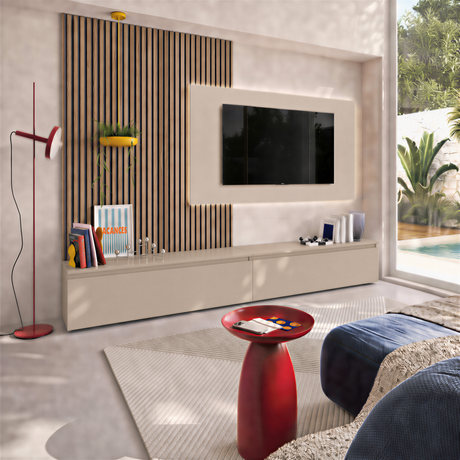 Combo Media Wall Entertainment Unit - Mercure Oak & Cashmere - FurniComp