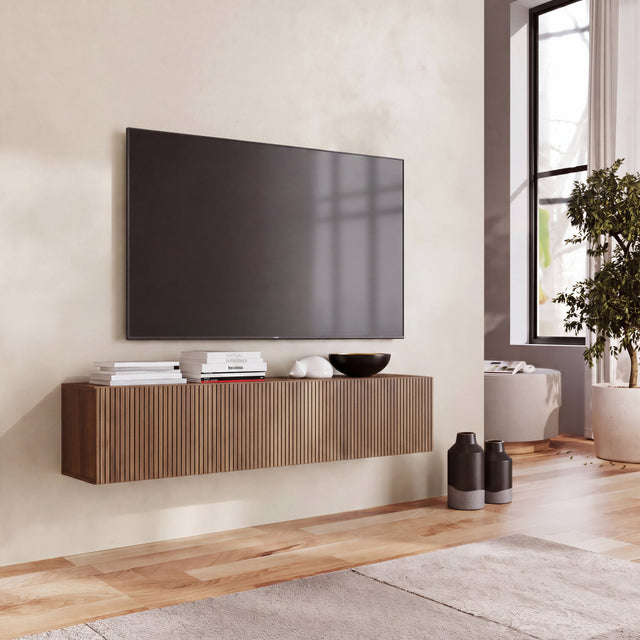 Combo 138cm Floating Wall Hung Ridged TV Unit - Mercure Oak - FurniComp
