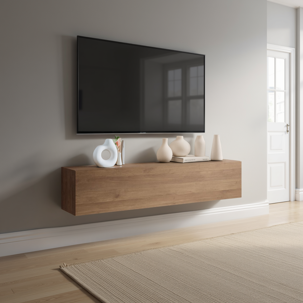 Combo 138cm Floating Wall Hung TV Unit - Mercure Oak COM-62-02 - FurniComp