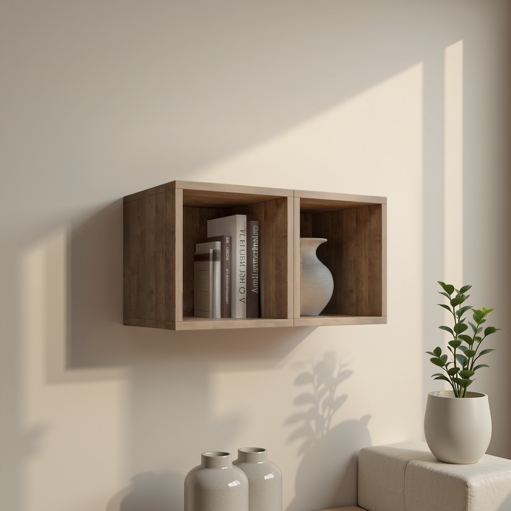 Combo 28cm Floating Wall Cube Set of 2 - Mercure Oak COM-311-02 - FurniComp