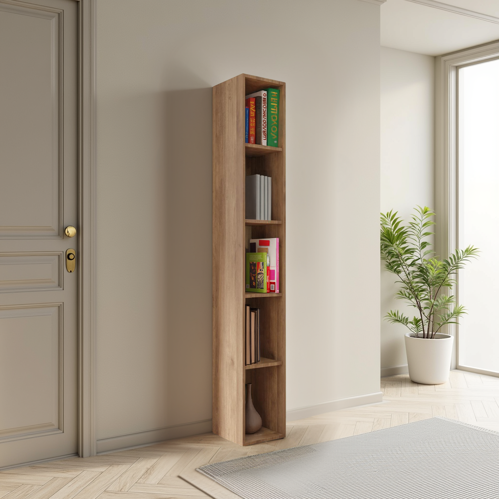 Combo 28cm Tall Narrow Bookcase - Mercure Oak COM-45-02 - FurniComp