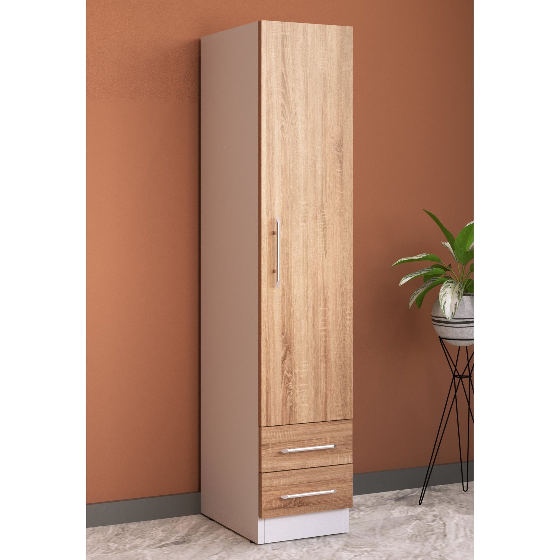 Mia White and Oak 1 Door 2 Drawer Wardrobe - FurniComp