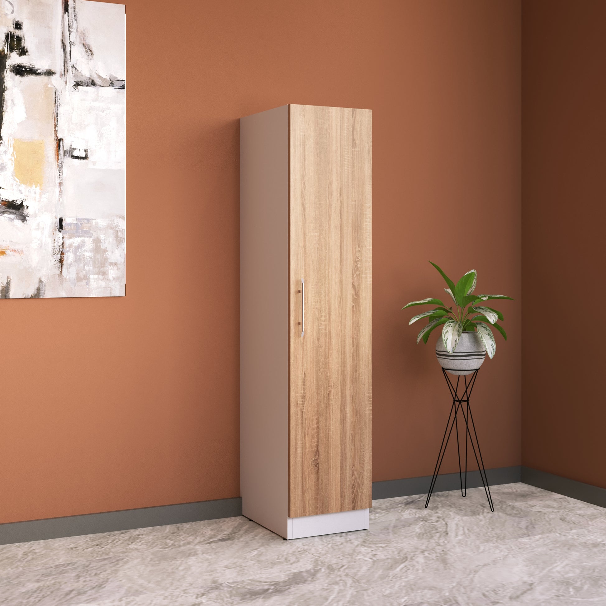 Mia White and Oak 1 Door Wardrobe - FurniComp