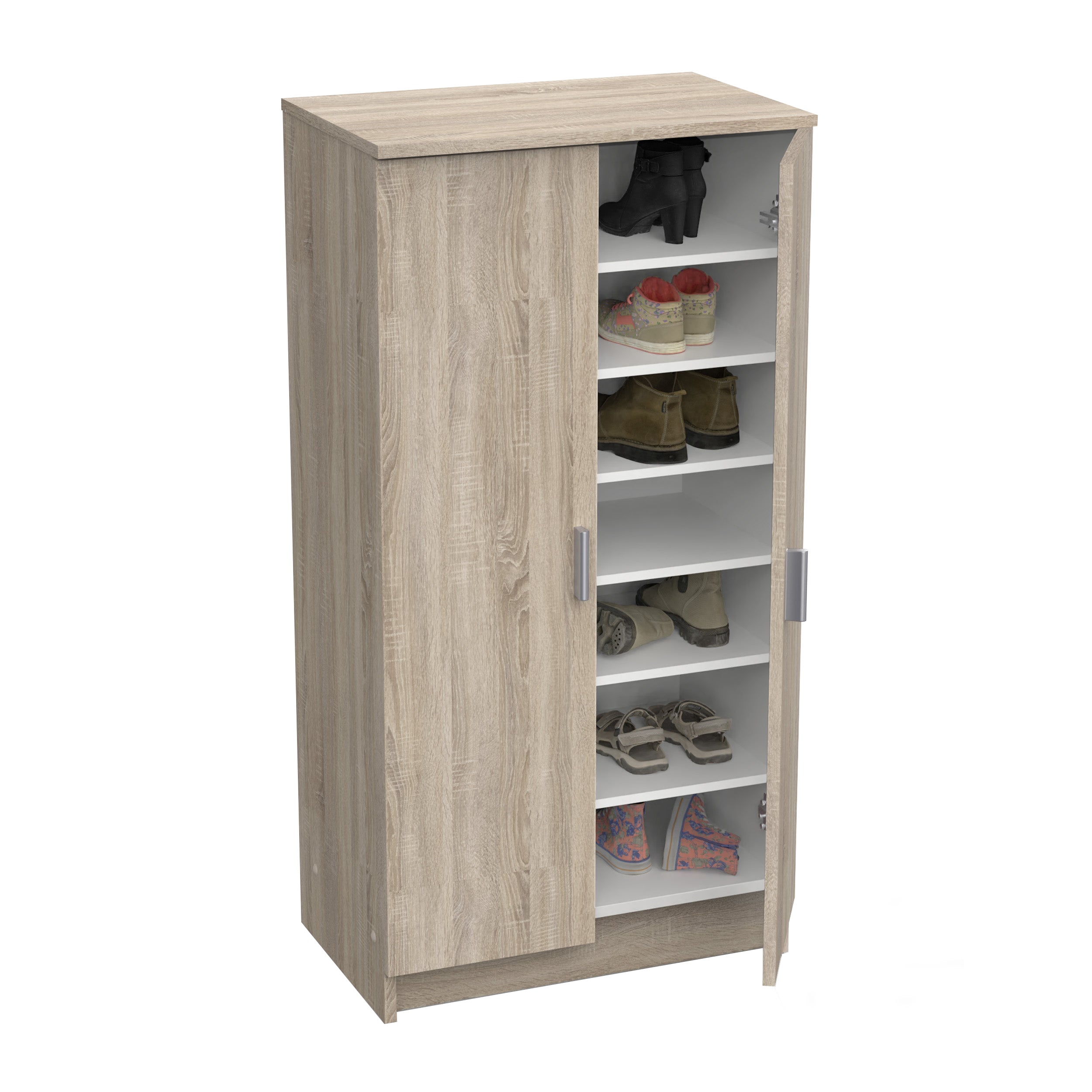 Milano Oak Effect 21 Pair Shoe Storage Cabinet with Doors - FurniComp