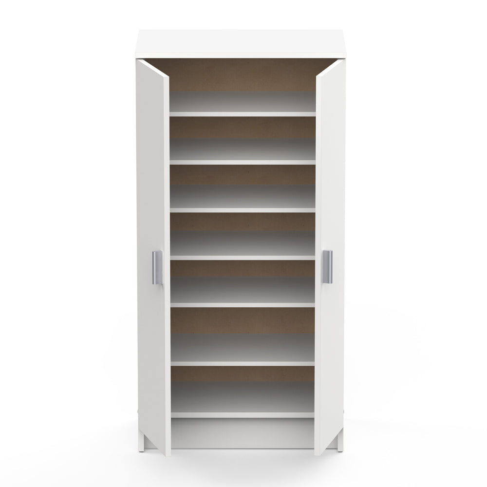 Milano White 21 Pair Shoe Storage Cabinet with Doors - FurniComp
