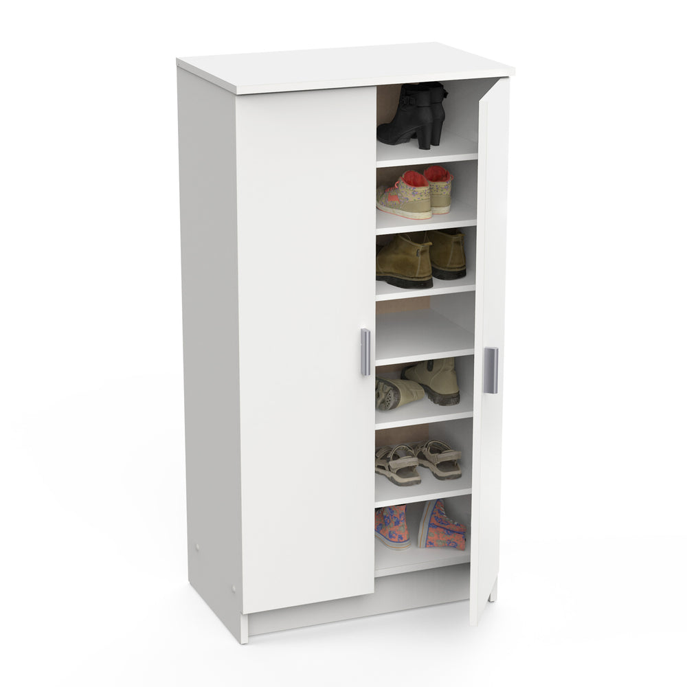 Milano White 21 Pair Shoe Storage Cabinet with Doors - FurniComp