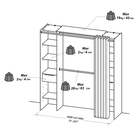 Millie 2 Drawer Open Wardrobe with Textile Curtain - Shannon Oak - FurniComp
