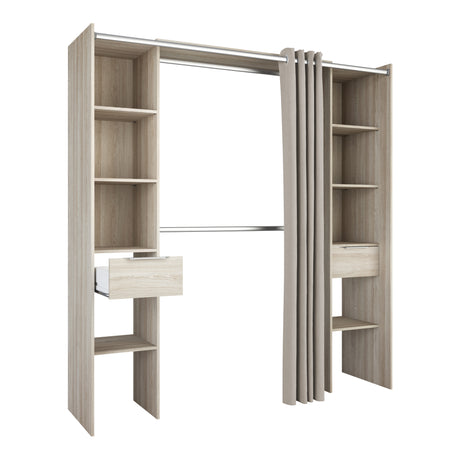 Millie 2 Drawer Open Wardrobe with Textile Curtain - Shannon Oak - FurniComp