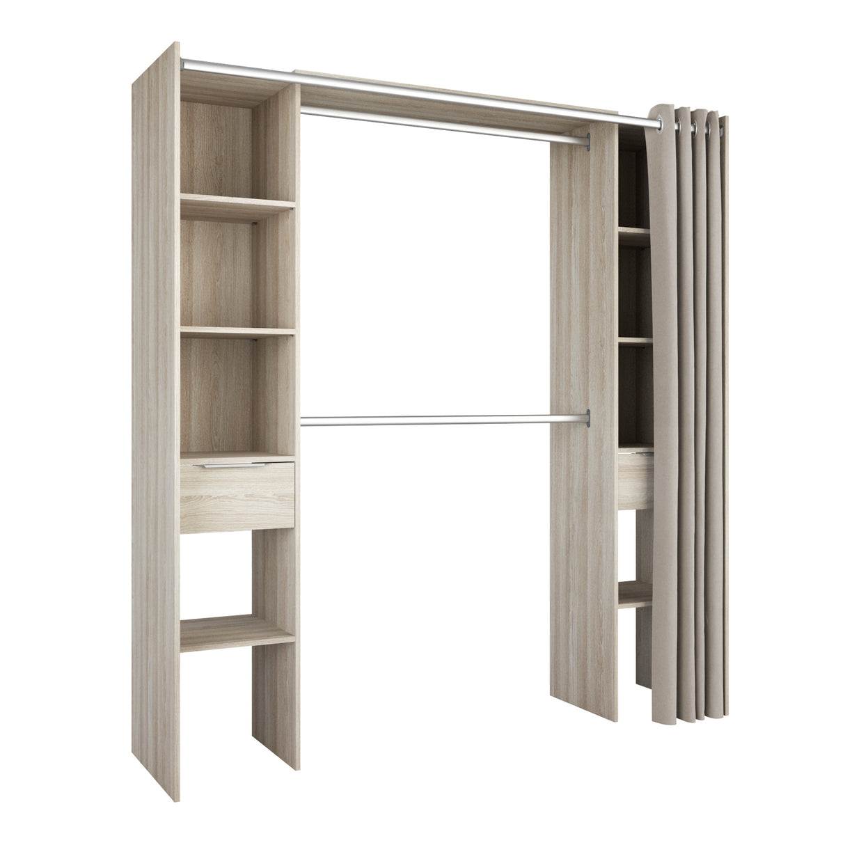 Millie 2 Drawer Open Wardrobe with Textile Curtain - Shannon Oak - FurniComp