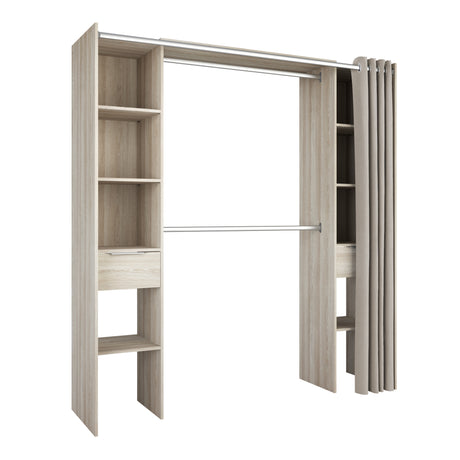 Millie 2 Drawer Open Wardrobe with Textile Curtain - Shannon Oak - FurniComp