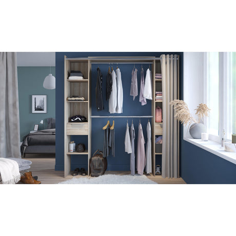 Millie 2 Drawer Open Wardrobe with Textile Curtain - Shannon Oak - FurniComp