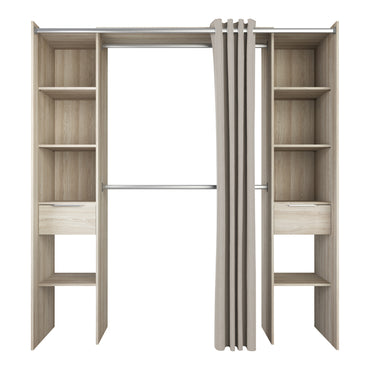 Millie 2 Drawer Open Wardrobe with Textile Curtain - Shannon Oak - FurniComp