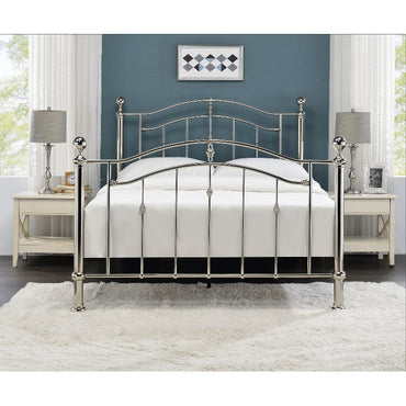 Mira Chrome with Crystal Finials Metal Bed Frame - FurniComp