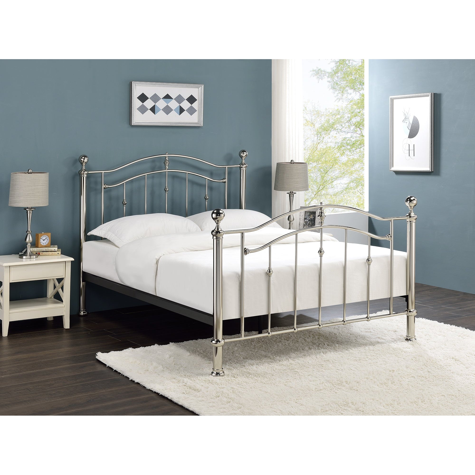 Mira Chrome with Crystal Finials Metal Bed Frame - FurniComp