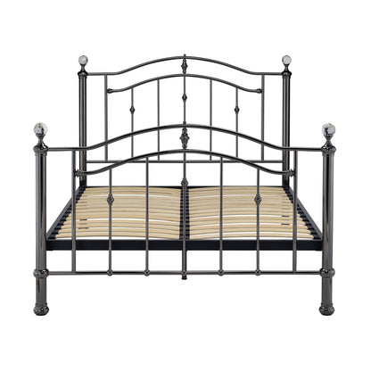 Mira Black Chrome with Crystal Finials Metal Bed Frame - FurniComp