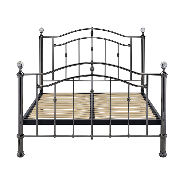 Mira Black Chrome with Crystal Finials Metal Bed Frame - FurniComp