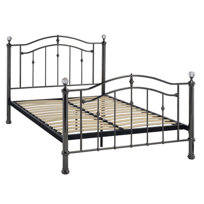 Mira Black Chrome with Crystal Finials Metal Bed Frame - FurniComp