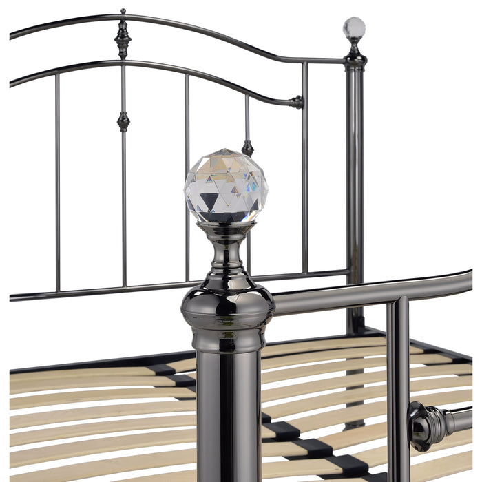 Mira Black Chrome with Crystal Finials Metal Bed Frame - FurniComp