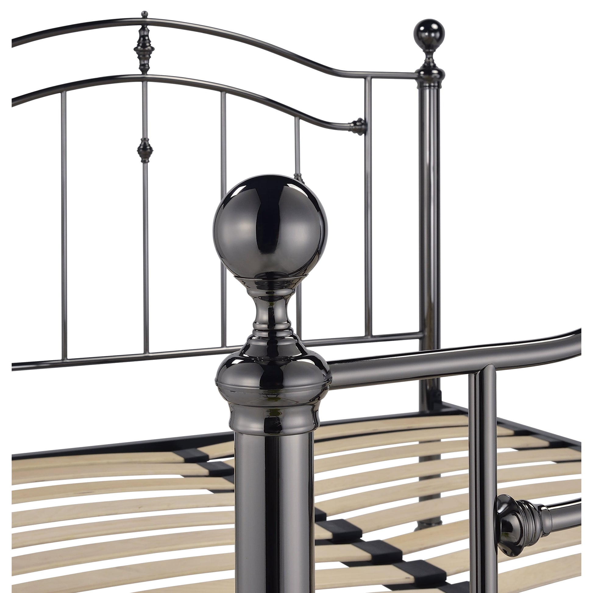 Mira Black Chrome with Crystal Finials Metal Bed Frame - FurniComp