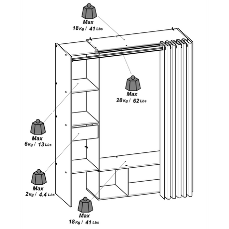 Nelly 1 Drawer Open Wardrobe with Textile Curtain - Oak & Linen - FurniComp