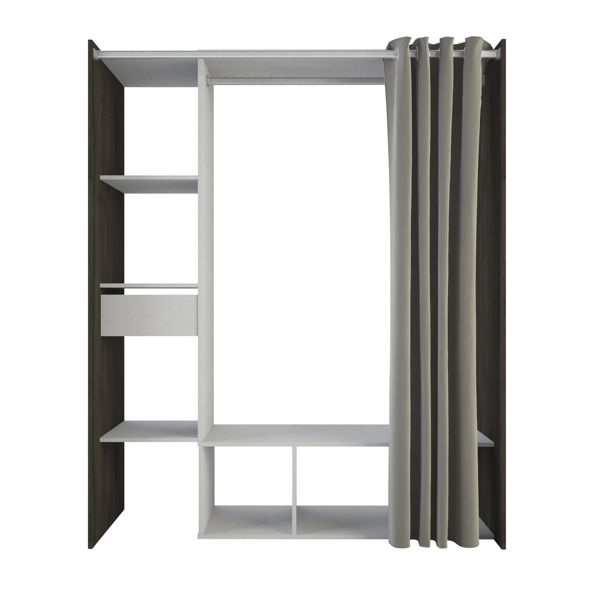 Nelly 1 Drawer Open Wardrobe with Textile Curtain - Oak & Linen - FurniComp
