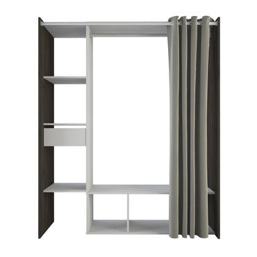 Nelly 1 Drawer Open Wardrobe with Textile Curtain - Oak & Linen - FurniComp