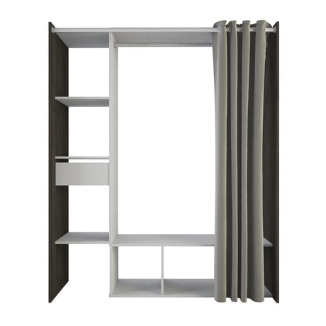 Nelly 1 Drawer Open Wardrobe with Textile Curtain - Oak & Linen - FurniComp