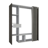 Nelly 1 Drawer Open Wardrobe with Textile Curtain - Oak & Linen - FurniComp