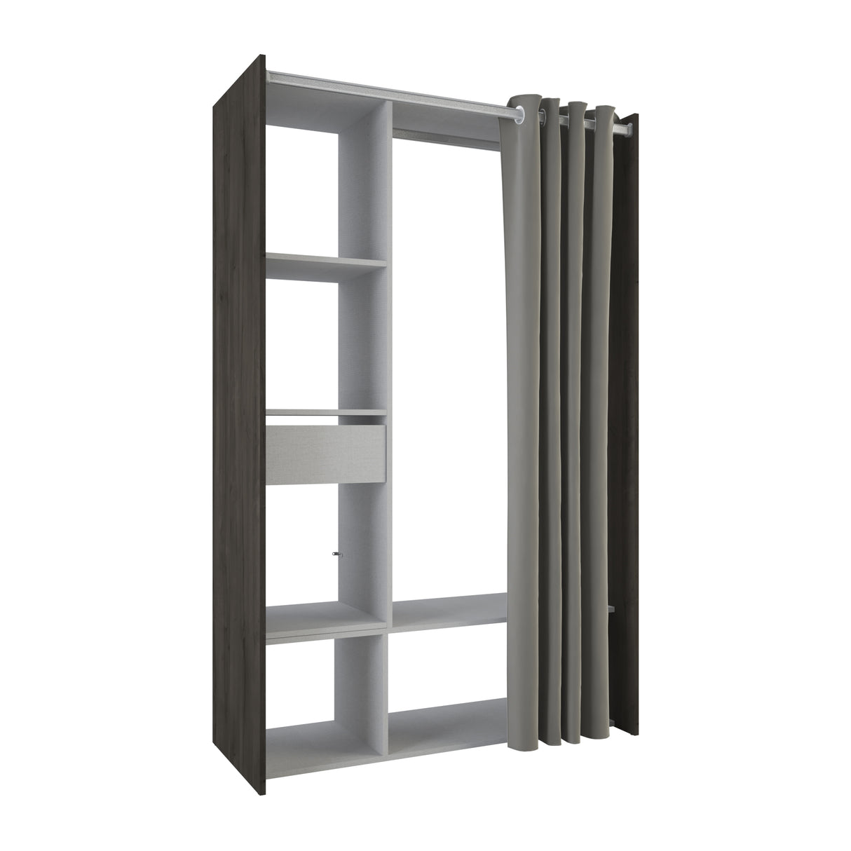 Nelly 1 Drawer Open Wardrobe with Textile Curtain - Oak & Linen - FurniComp
