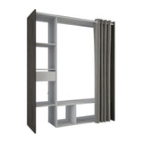 Nelly 1 Drawer Open Wardrobe with Textile Curtain - Oak & Linen - FurniComp