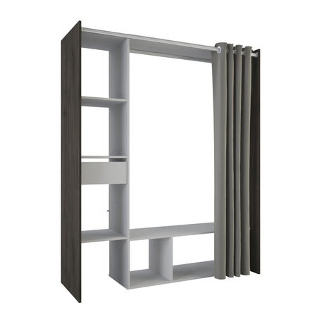 Nelly 1 Drawer Open Wardrobe with Textile Curtain - Oak & Linen - FurniComp