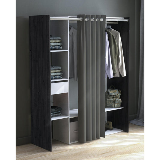Nelly 1 Drawer Open Wardrobe with Textile Curtain - Oak & Linen - FurniComp