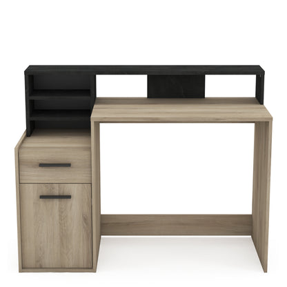 Nova Black and Oak Office Desk with Hutch and Drawers - FurniComp