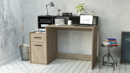 Nova Black and Oak Office Desk with Hutch and Drawers - FurniComp