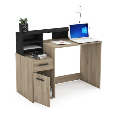 Nova Black and Oak Office Desk with Hutch and Drawers - FurniComp