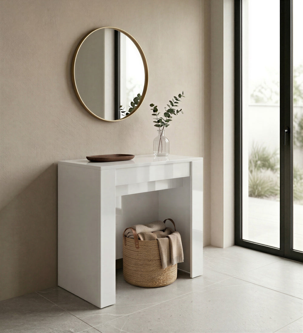 Novara White Gloss Extending Console Dining Table