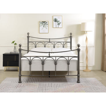 Nyla Antique Nickel Vintage Metal Bed Frame - FurniComp