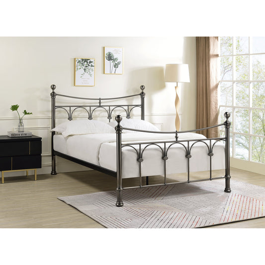 Nyla Antique Nickel Vintage Metal Bed Frame - FurniComp