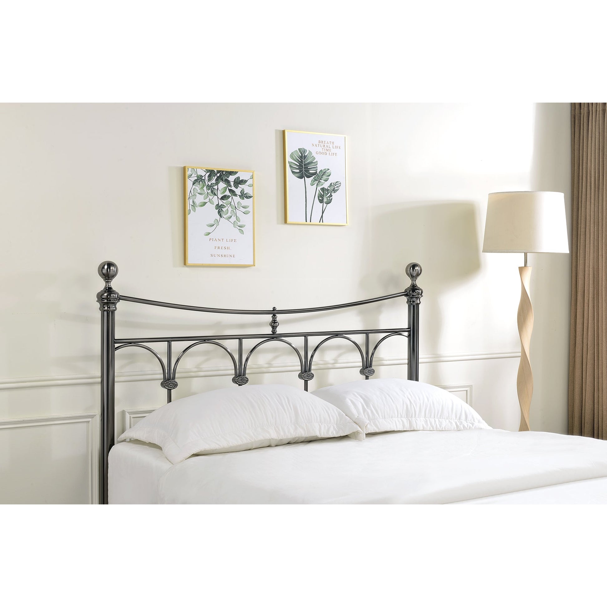 Nyla Antique Nickel Vintage Metal Bed Frame - FurniComp