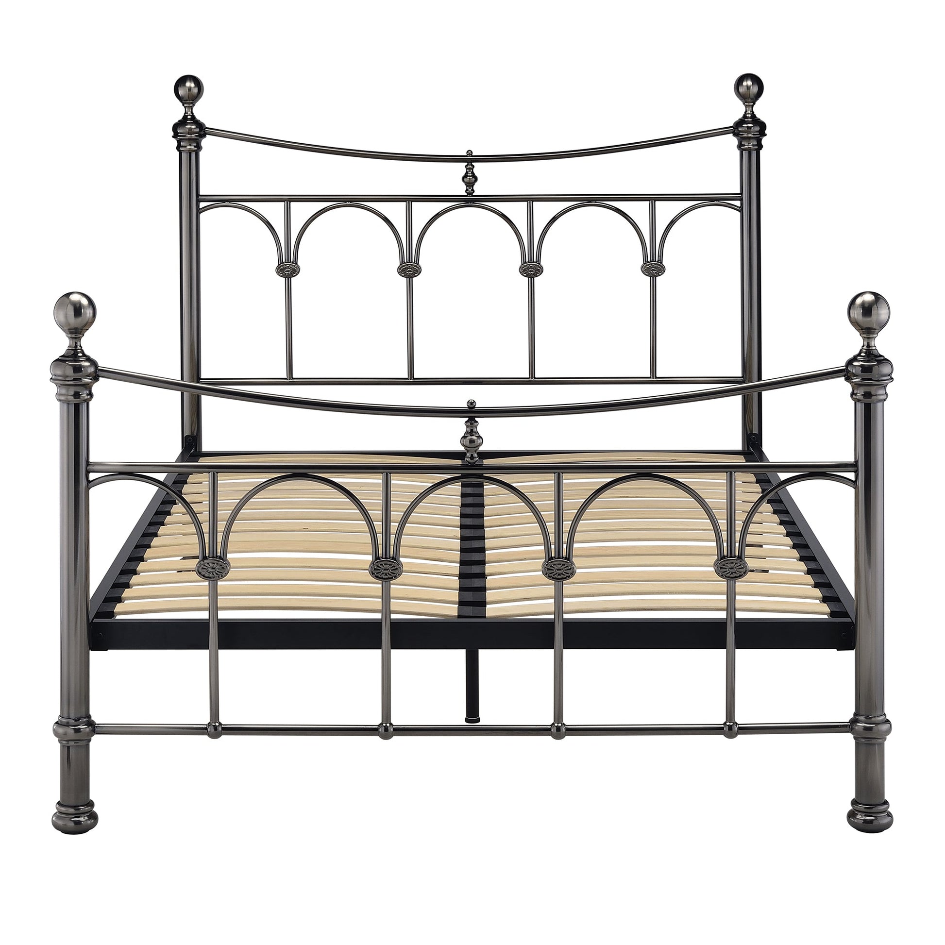 Nyla Antique Nickel Vintage Metal Bed Frame - FurniComp