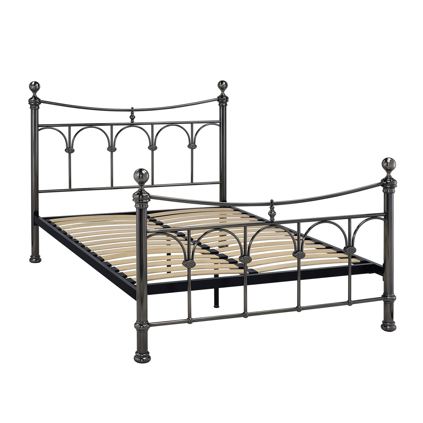 Nyla Antique Nickel Vintage Metal Bed Frame - FurniComp