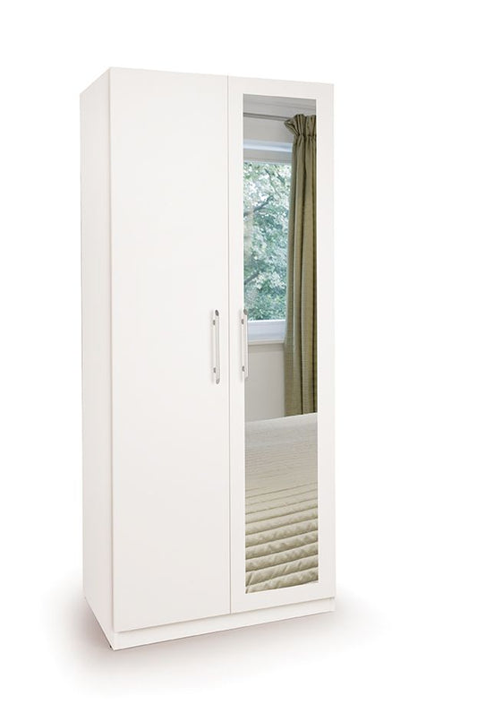 Olivia 2 Door Mirror White Wardrobe - FurniComp