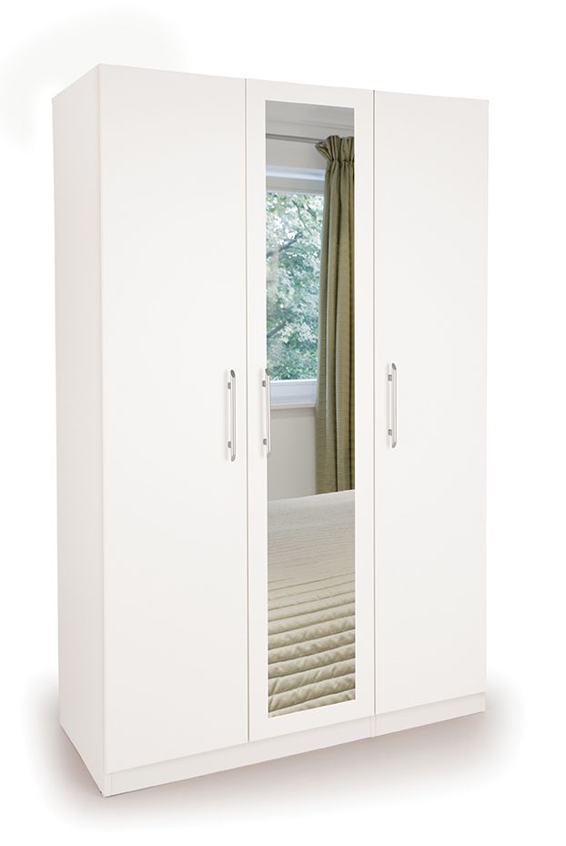 Olivia 3 Door White Mirrored Wardrobe - FurniComp