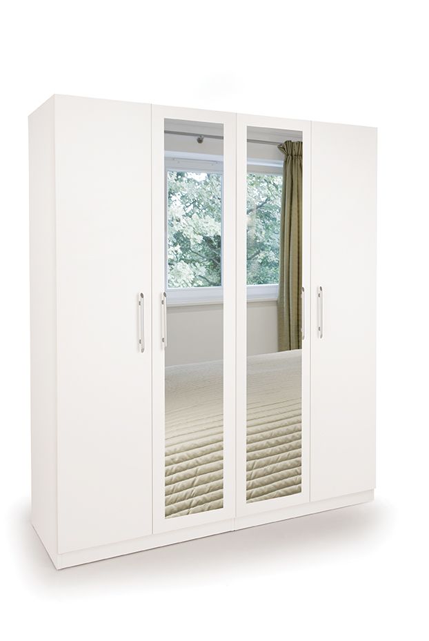 Olivia 4 Door White Mirrored Wardrobe - FurniComp