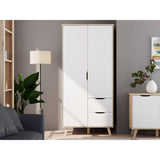 Oskar 2 Door 2 Drawer 95cm Wardrobe - Matt White & Oak - FurniComp