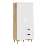 Oskar 2 Door 2 Drawer 95cm Wardrobe - Matt White & Oak - FurniComp