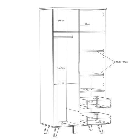 Oskar 2 Door 2 Drawer 95cm Wardrobe - Matt White & Oak - FurniComp