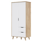 Oskar 2 Door 2 Drawer 95cm Wardrobe - Matt White & Oak - FurniComp