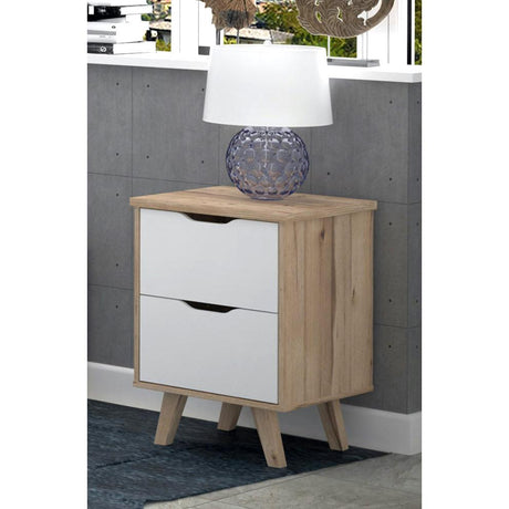 Oskar 2 Drawer Bedside Table - Matt White & Oak - FurniComp